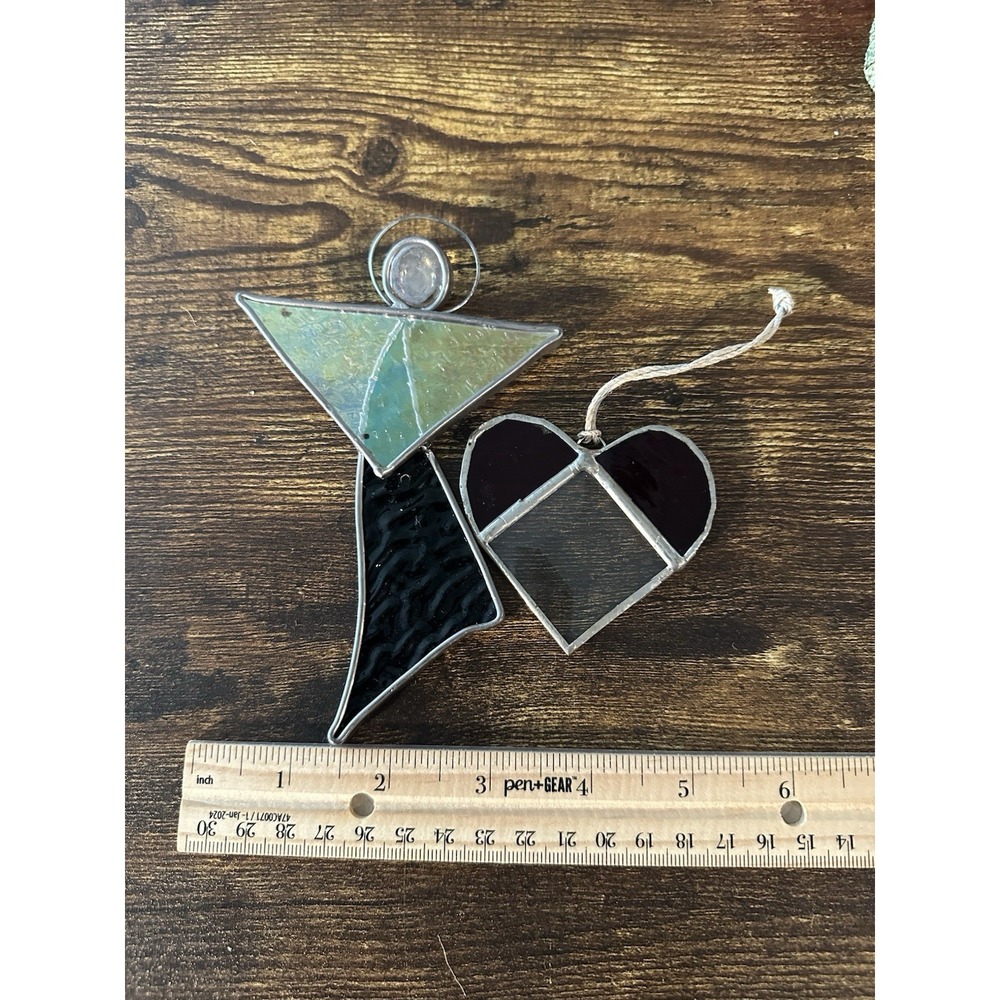 Stained Glass Angel & Heart Ornaments Lot Handmade Suncatchers AS IS